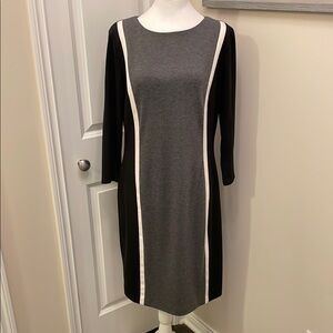 Chaps Black Midi Dress 3/4 Sleeve Crew Neck EUC 12